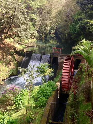 Dam and waterwheel at the former Finca Aurora coffee mill, Santa Cruz Verapaz, Guatemala